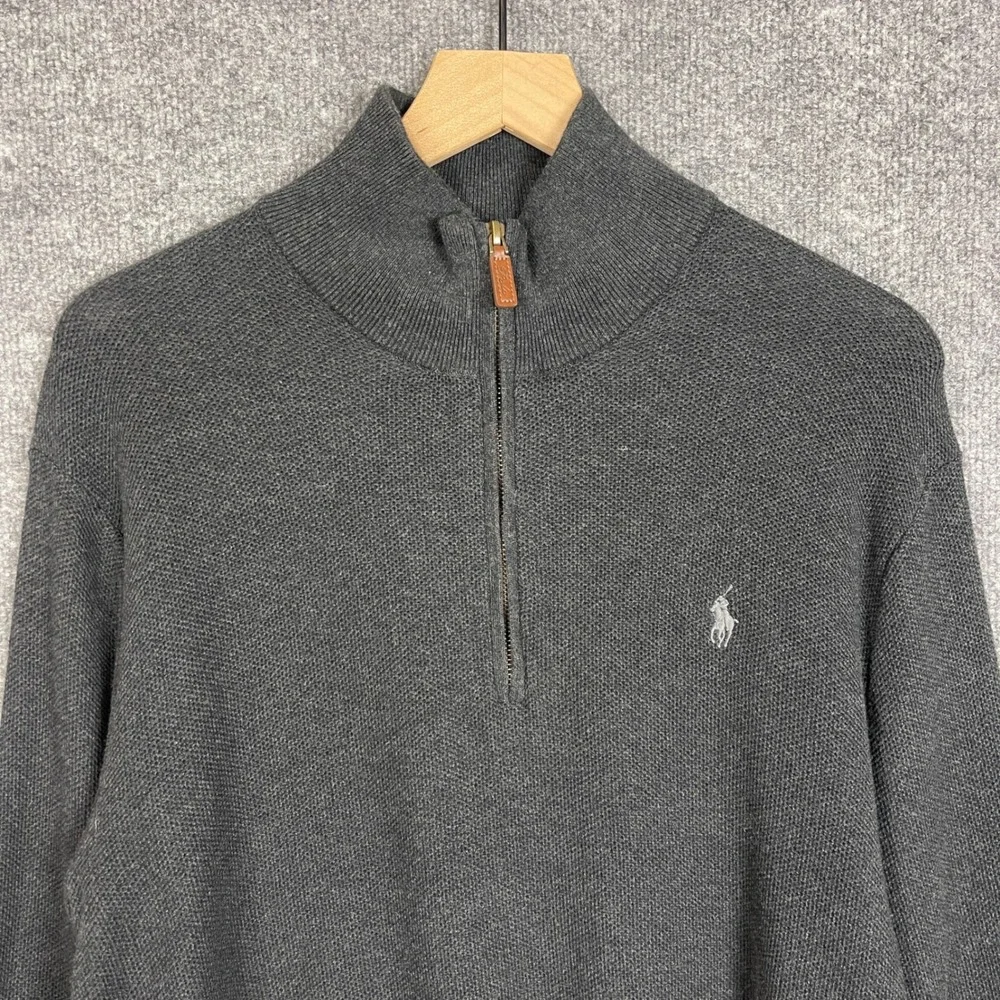 Polo Ralph Lauren Quarter Zip Sweater Mens Large Charcoal Grey Pima Cotton